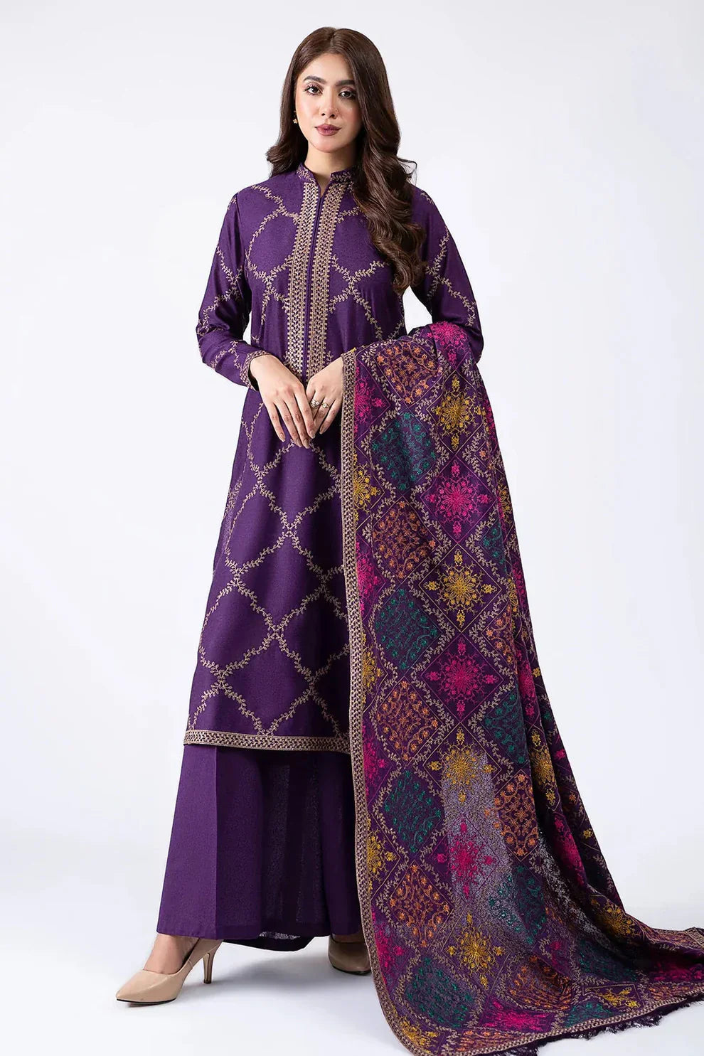 Kaseriya - Embroidered Dhanak Three Piece Winter Collection - VL1219