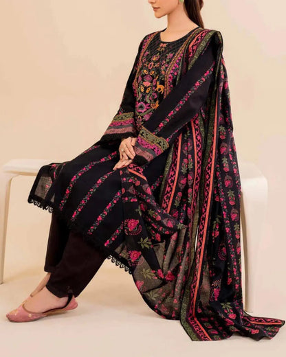 Khaddar 3 Piece Embroidered Dress - VL1145