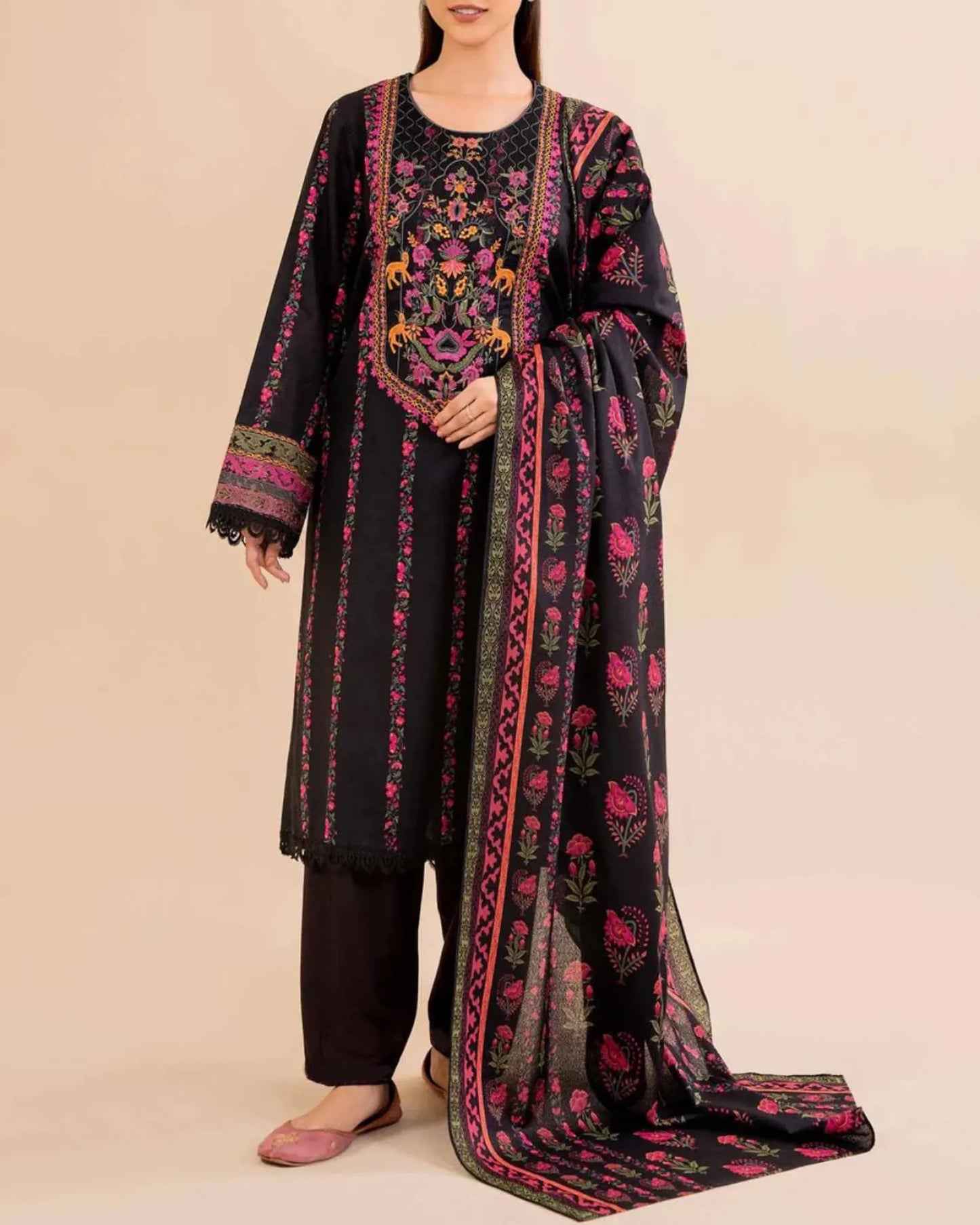 Khaddar 3 Piece Embroidered Dress - VL1145