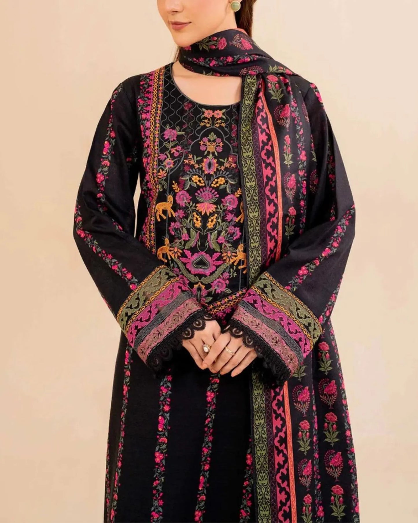 Khaddar 3 Piece Embroidered Dress - VL1145