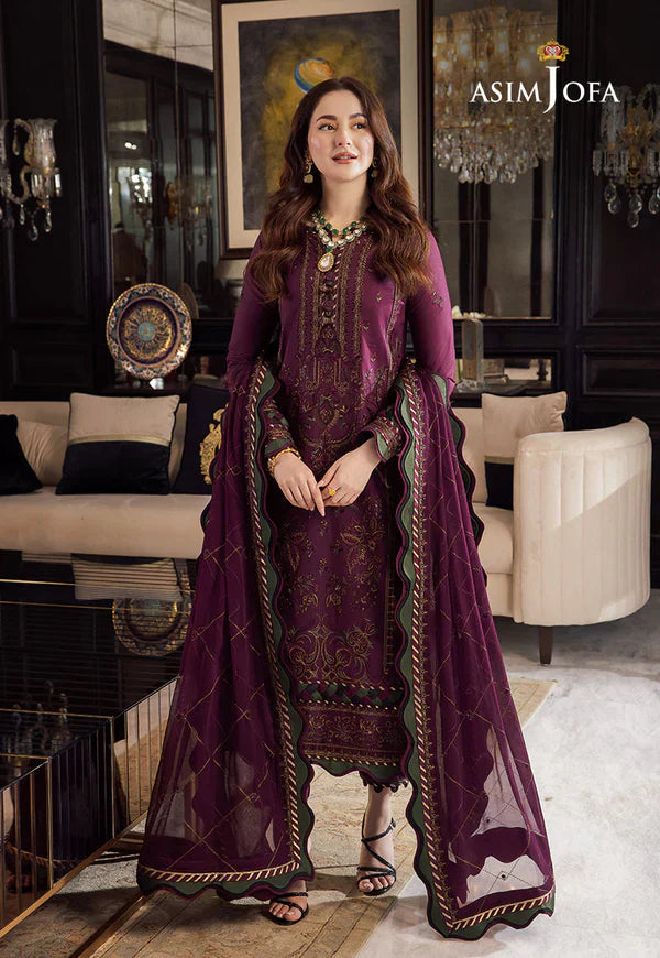 Asim Jofa, unstitched 3 piece lawn sequence embroidered suit - VL1024