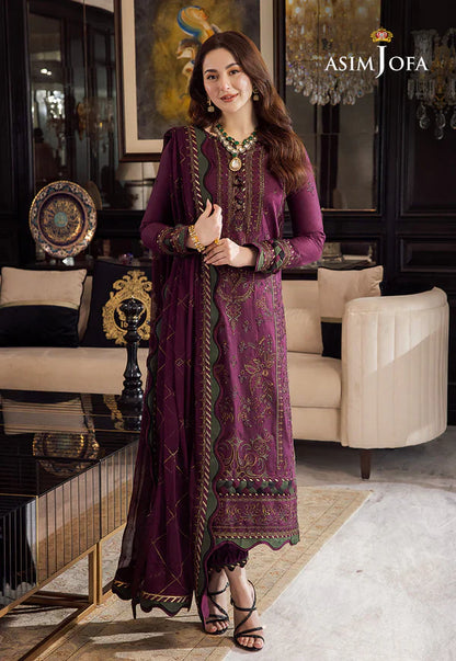 Asim Jofa, unstitched 3 piece lawn sequence embroidered suit - VL1024