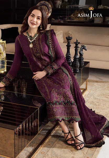 Asim Jofa, unstitched 3 piece lawn sequence embroidered suit - VL1024