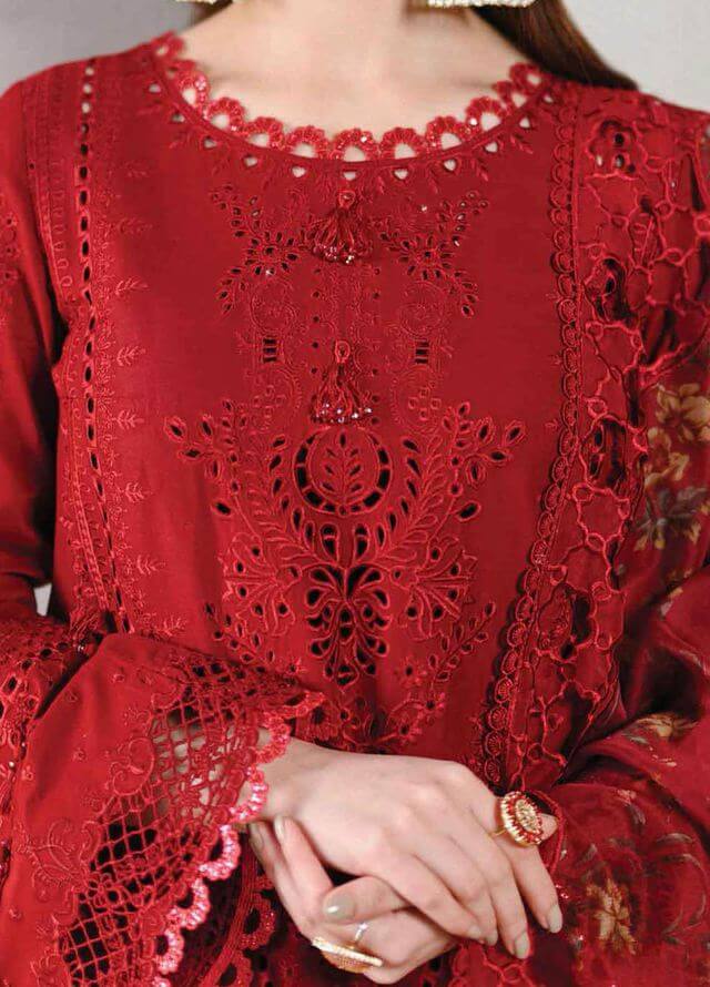 3 Piece Unstitched Heavy Embroidered Chickan Kari Lawn Suit ( Four Sided Embroidered Organza Dupatta ) VL1001