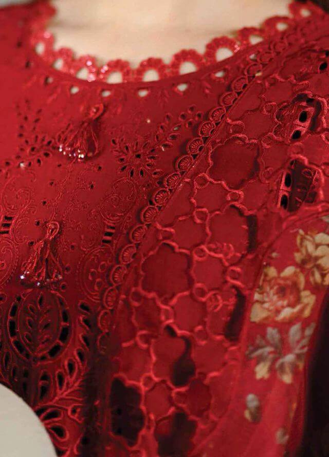 3 Piece Unstitched Heavy Embroidered Chickan Kari Lawn Suit ( Four Sided Embroidered Organza Dupatta ) VL1001