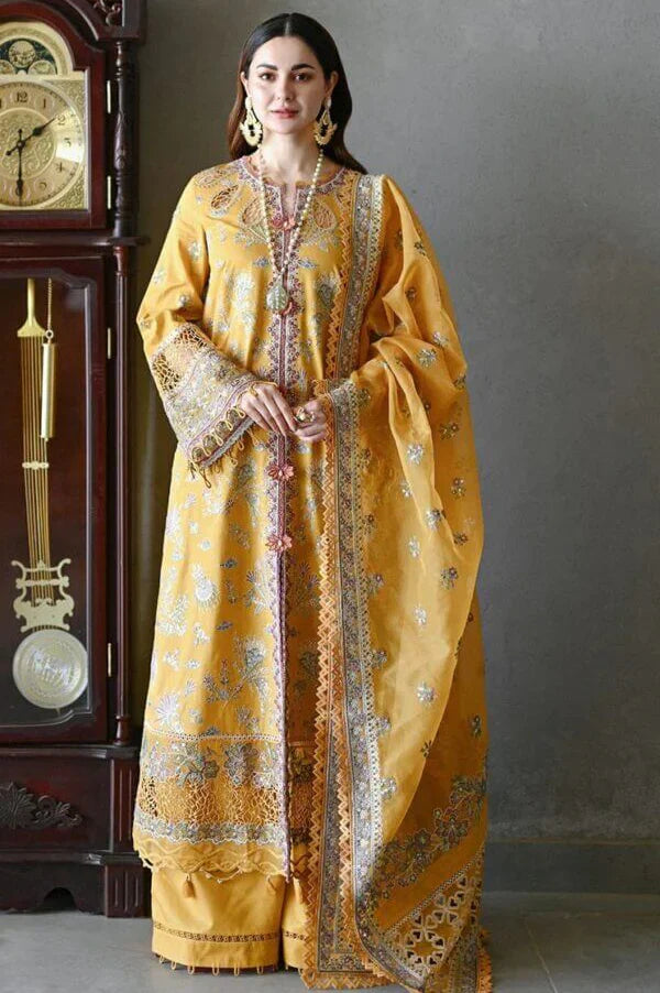 3 Piece Unstitched Heavy Embroidered Lawn Suit ( Four Sided Embroidered Organza Dupatta ) VL927