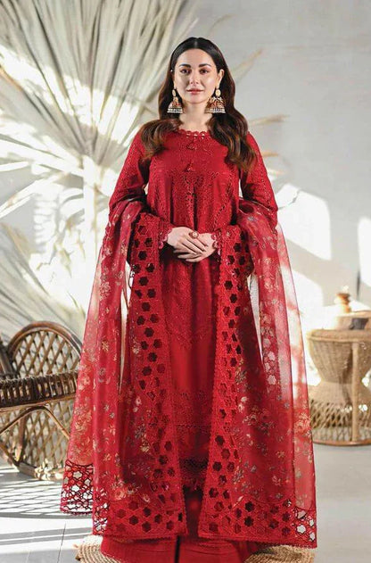 3 Piece Unstitched Heavy Embroidered Chickan Kari Lawn Suit ( Four Sided Embroidered Organza Dupatta ) VL1001