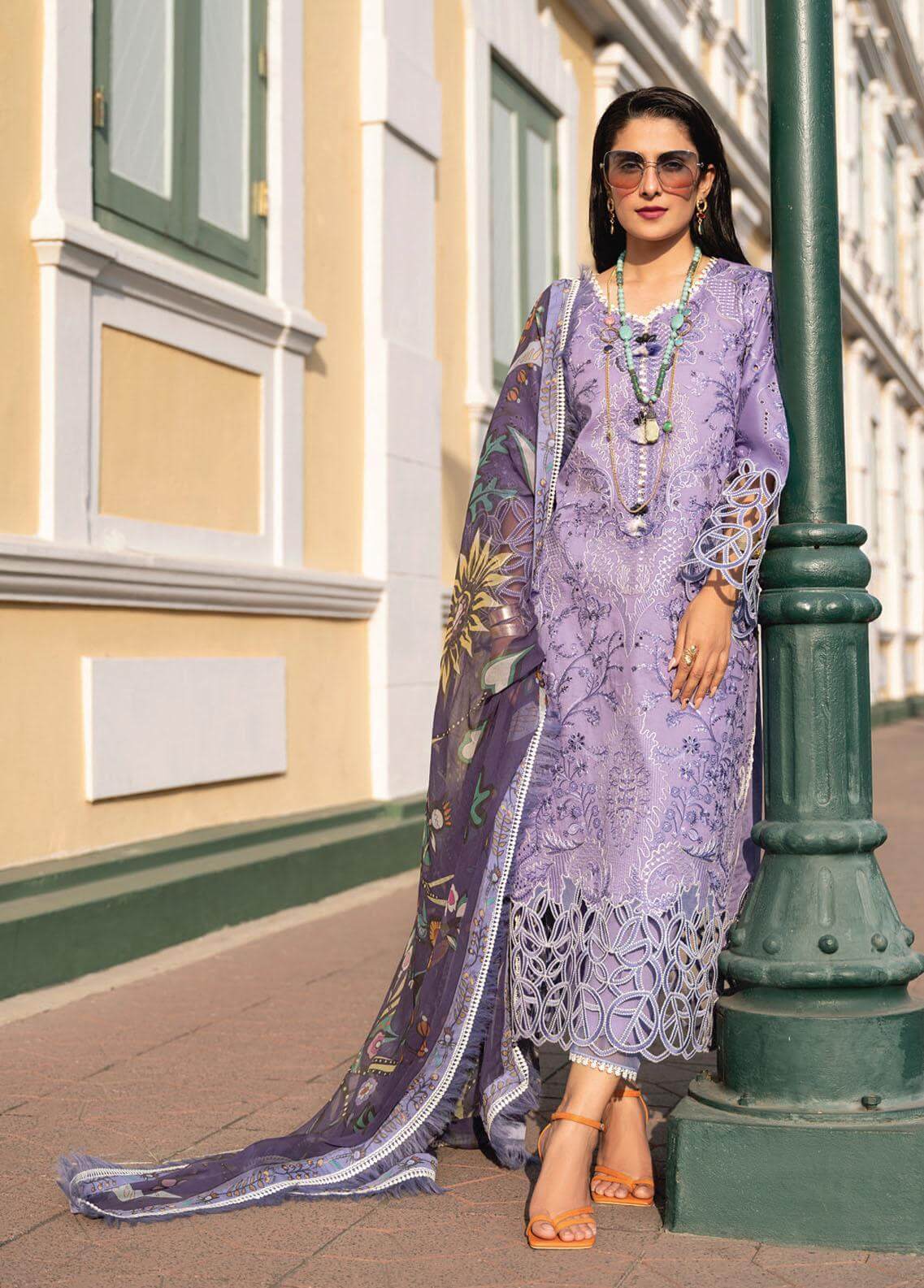 3.Piece Unstitched Heavy Embroidered Lawn Suit With Digital Printed Silk Dupatta. VL489