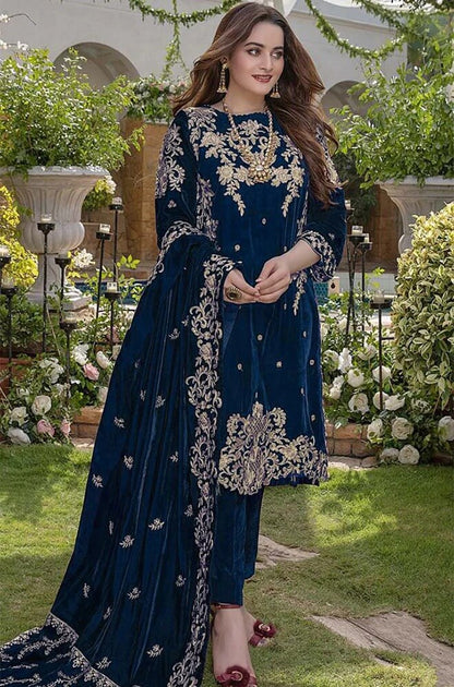 VL955 Embroidered Velvet Three piece With Velvet Shawl Winter Collection