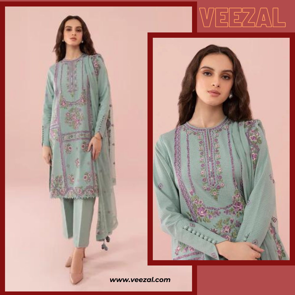 Sapphire, unstitched 3 piece embroidered Lawn suit. VL630