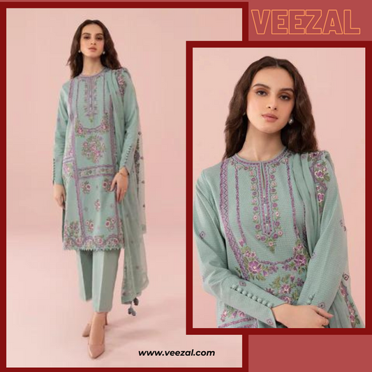 Sapphire, unstitched 3 piece embroidered Lawn suit. VL630
