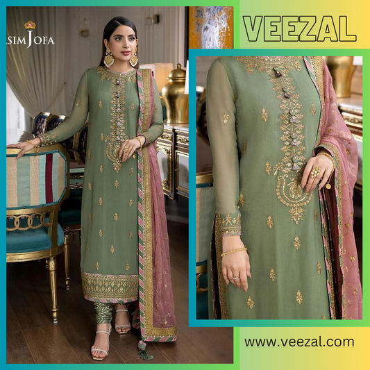 VL634 Asim Jofa, Unstiched 3 piece chiffon suit