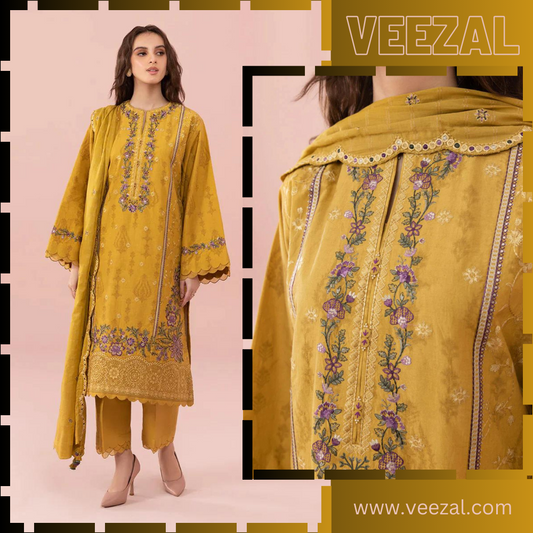 Lawn Heavy Embroidered Shirt With Chiffon Dupatta. VL661