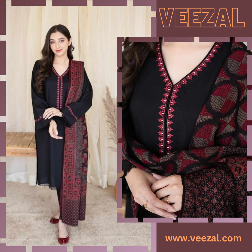 VL685 3PC Dhanak Embroidered Suit With Digital Printed Shawl