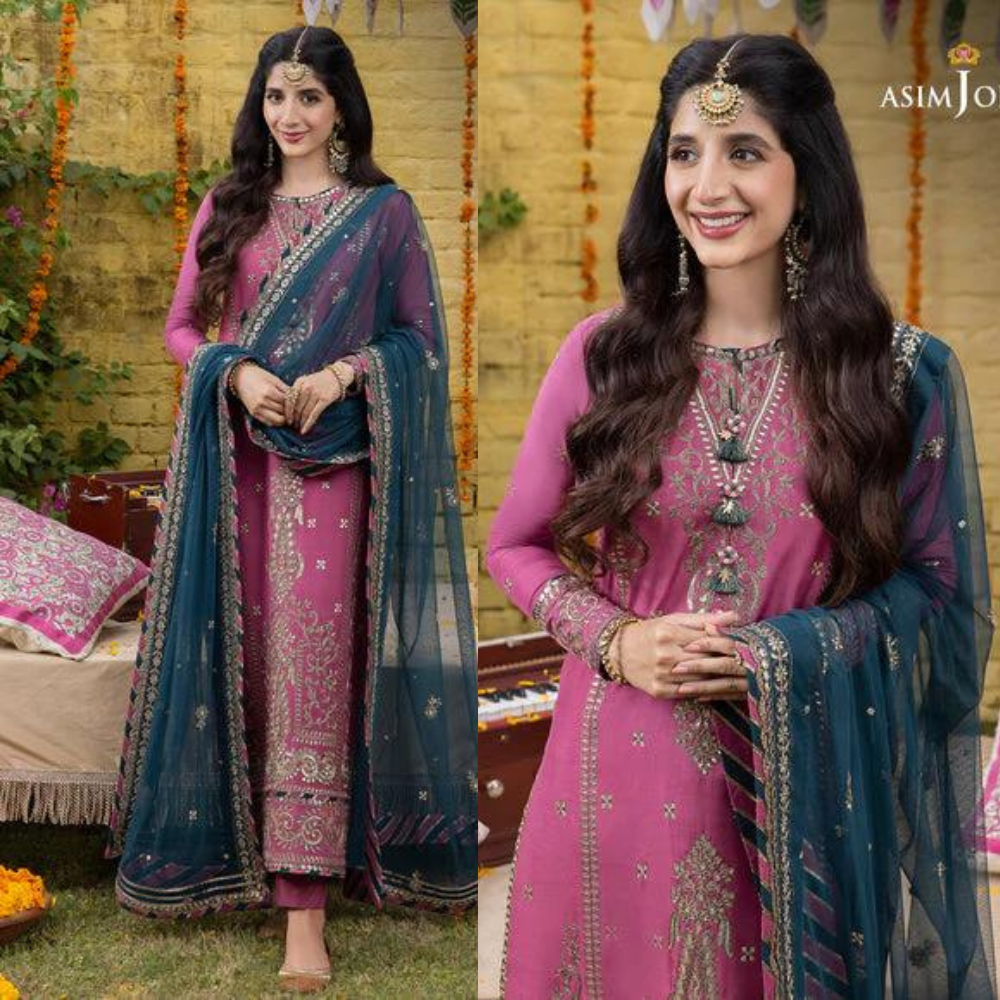 VL721 Asim Jofa, unstitched 3 piece embroidered Dhanak Winter suit with Chiffon Dupatta