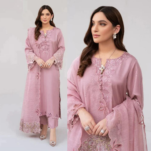 Nisa, Lawn 3.piece embroidered Summer suit with Orgenza dupatta. VL636