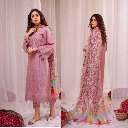3PC Lawn Heavy Embroidered Shirt & Silk Digital Printed Dupatta. VL724