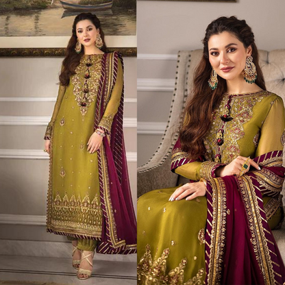 3PC Dhanak Heavy Embroidered Shirt & dhanak Embroidered Dupatta. VL731