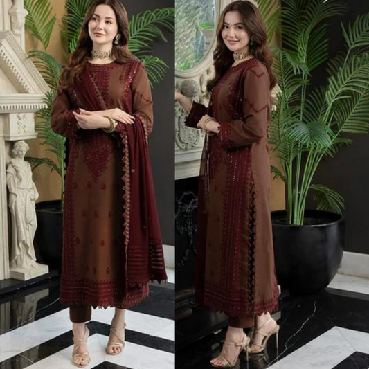 Asim Jofa, unstitched 3 piece lawn sequence embroidered suit. VL783