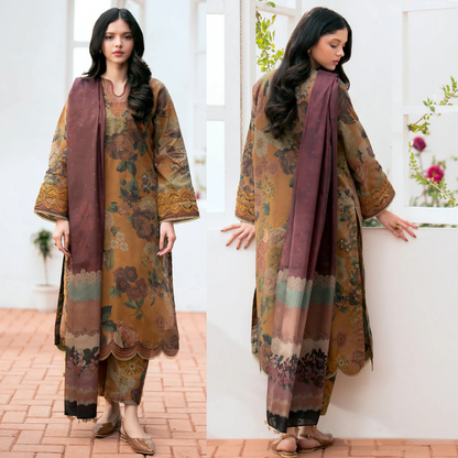 3 Piece Unstitched Karandi Suit ( Printed Shawl ) VL893