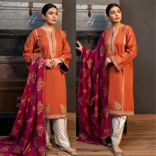 VL863 3pcs Shirt embroidered Sleeve embroidered Dhanak embroidered shawl