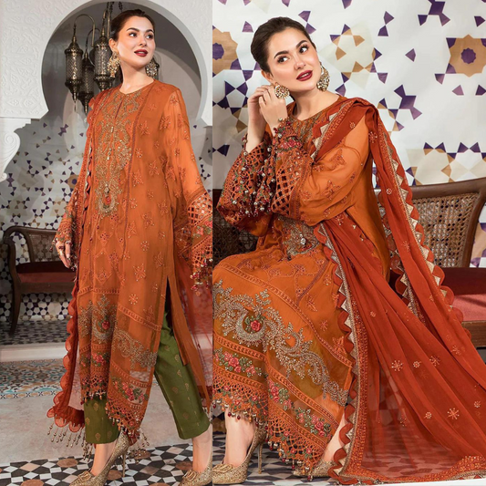 VL543 Maria .B 3PC Dhanak full embroidered front piece for shirt sleeves embroidered With Monar embroidered dupatta